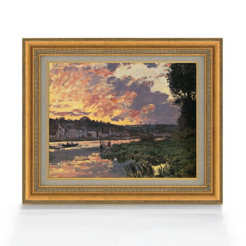 【油絵 直筆仕上げ】クロード・モネ ブジーヴァルのセーヌ川、夕暮れ F6 【額入り】 絵画 販売 6号 油彩 風景画 554×463mm 複製画 送料無料 プレ...