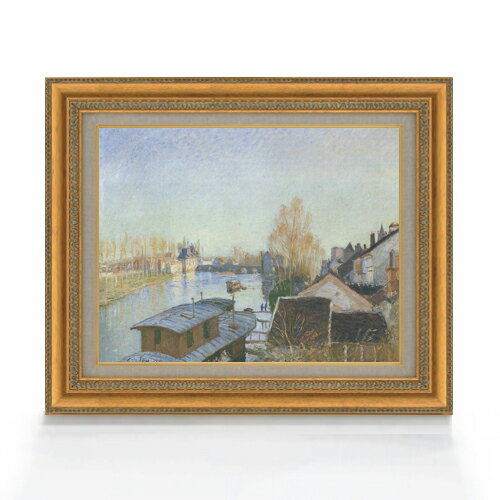 Rakuten - 【油絵 直筆仕上げ】シスレー モレ近郊の湖畔 F6 【額入り】 絵画 販売 6号 油彩 風景画 558×467mm 複製画 送料無料 プレゼント ギフト 開店祝い 開業祝い 退職祝い 新築祝い リビング 玄関 モダン アートフレーム 壁掛け