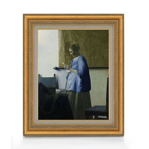 【油絵 直筆仕上げ】フェルメール 青衣の女 F6 【額入り】 絵画 販売 6号 油彩 人物画 558×467mm 複製画 送料無料 プレゼント ギフト 開店祝い 開業祝い 退職祝い 新築祝い リビング 玄関 モダン アートフレーム 壁掛け