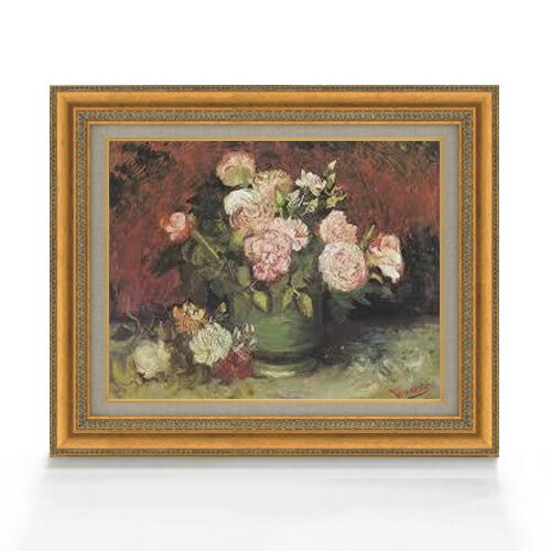 Rakuten - 【油絵 直筆仕上げ】ゴッホ ボタンとバラのある器 F6 【額入り】 絵画 販売 6号 油彩 静物画 558×467mm 複製画 送料無料 プレゼント ギフト 開店祝い 開業祝い 退職祝い 新築祝い リビング 玄関 モダン アートフレーム 壁掛け