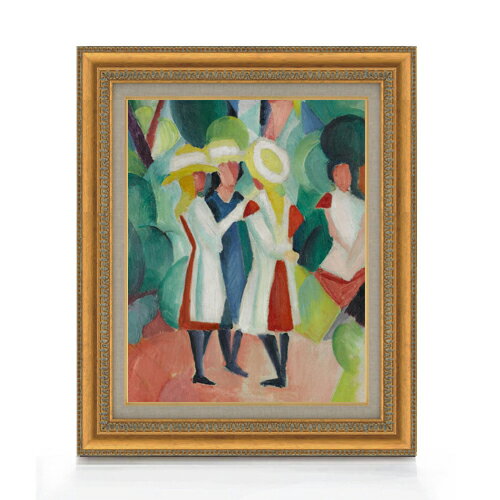 【油絵 直筆仕上げ】アウグスト・マッケ Three girls in yellow straw hats I F6 【額入り】 絵画 販売..