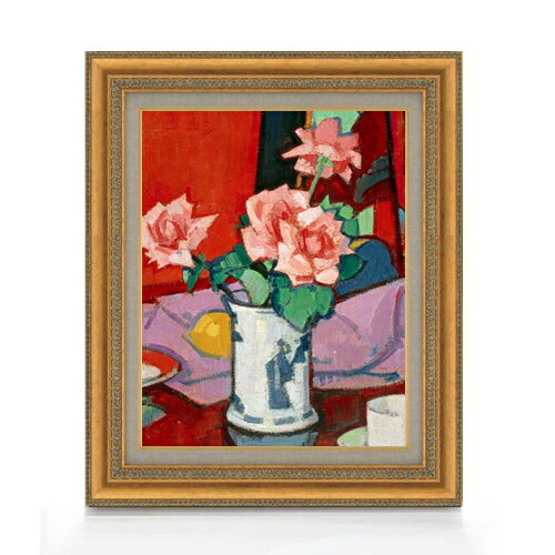 樂天商城 - 【油絵 直筆仕上げ】サミュエル・ペプロー Pink Roses, Chinese Vase F6 【額入り】 絵画 販売 6号 油彩 抽象画 558×467mm 複製画 送料無料 プレゼント ギフト 開店祝い 開業祝い 退職祝い 新築祝い リビング 玄関 モダン アートフレーム 壁掛け