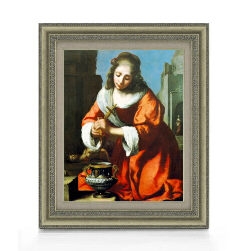 Rakuten - 【油絵 直筆仕上げ】フェルメール Saint Praxidis F6 【額入り】 絵画 販売 6号 油彩 人物画 558×467mm 複製画 送料無料 プレゼント ギフト 開店祝い 開業祝い 退職祝い 新築祝い リビング 玄関 モダン アートフレーム 壁掛け