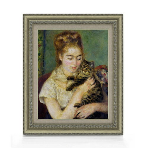 【油絵 直筆仕上げ】ルノワール ネコと少女 F6 【額入り】 絵画 販売 6号 油彩 人物画 558×467mm 複製..