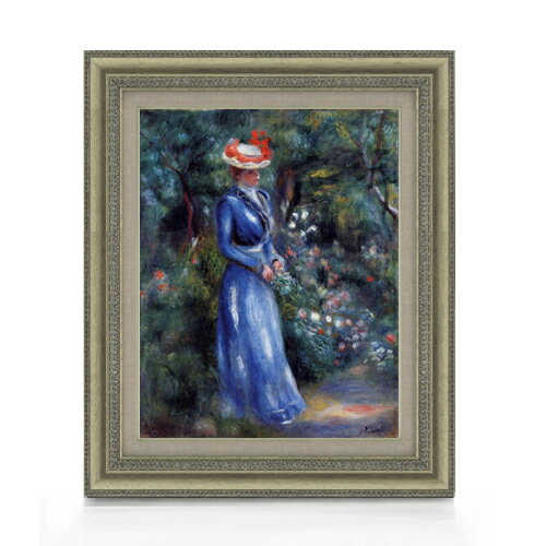 【油絵 直筆仕上げ】ルノワール 青いドレスの女、サン＝クルーの庭にて F6 【額入り】 絵画 販売 6号 ..
