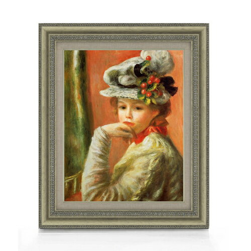 Rakuten - 【油絵 直筆仕上げ】ルノワール 白い帽子の少女 F6 【額入り】 絵画 販売 6号 油彩 人物画 558×467mm 複製画 送料無料 プレゼント ギフト 開店祝い 開業祝い 退職祝い 新築祝い リビング 玄関 モダン アートフレーム 壁掛け