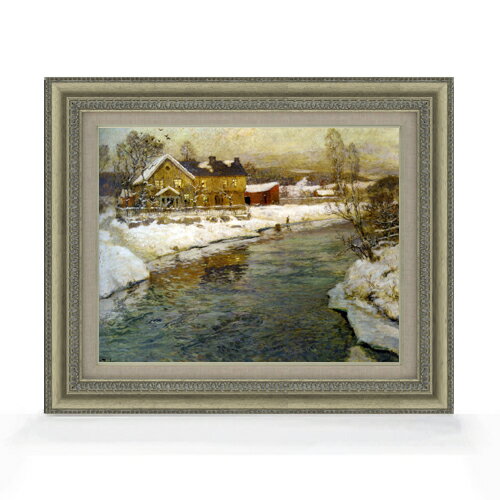 Rakuten - 【油絵 直筆仕上げ】フリット・タヴロー 雪の中の運河コテージ F6 【額入り】 絵画 販売 6号 油彩 風景画 558×467mm 複製画 送料無料 プレゼント ギフト 開店祝い 開業祝い 退職祝い 新築祝い リビング 玄関 モダン アートフレーム 壁掛け