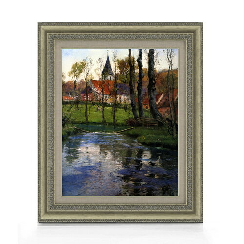【油絵 直筆仕上げ】フリット・タヴロー 川沿いの旧教会 F6 【額入り】 絵画 販売 6号 油彩 風景画 558×467mm 複製画 送料無料 プレゼント ギフト 開店祝い 開業祝い 退職祝い 新築祝い リビング 玄関 モダン アートフレーム 壁掛け ラッピング