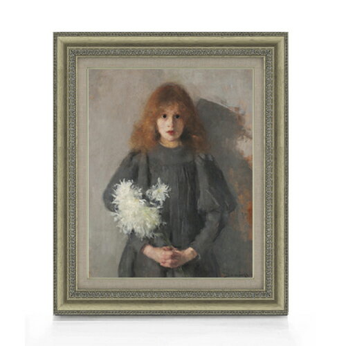 【油絵 直筆仕上げ】ボズナンスカ Girl with Chrysanthemums F6 【額入り】 絵画 販売 6号 油彩 人物画 558×467mm 複製画 送料無料 プレゼント ギフト 開店祝い 開業祝い 退職祝い 新築祝い リビング 玄関 モダン アートフレーム 壁掛け