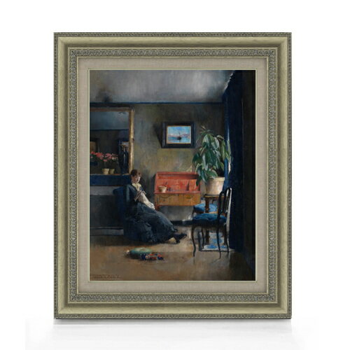 Rakuten - 【油絵 直筆仕上げ】ハリエット・バッカー Blue Interior F6 【額入り】 絵画 販売 6号 油彩 抽象画 558×467mm 複製画 送料無料 プレゼント ギフト 開店祝い 開業祝い 退職祝い 新築祝い リビング 玄関 モダン アートフレーム 壁掛け