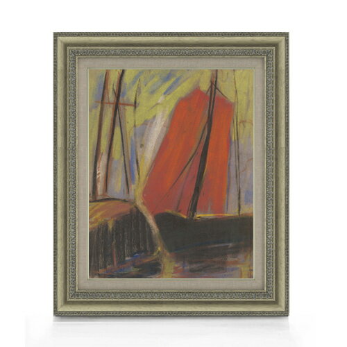 【油絵 直筆仕上げ】パルジャイ 赤いヨット F6 【額入り】 絵画 販売 6号 油彩 抽象画 558×467mm 複製..