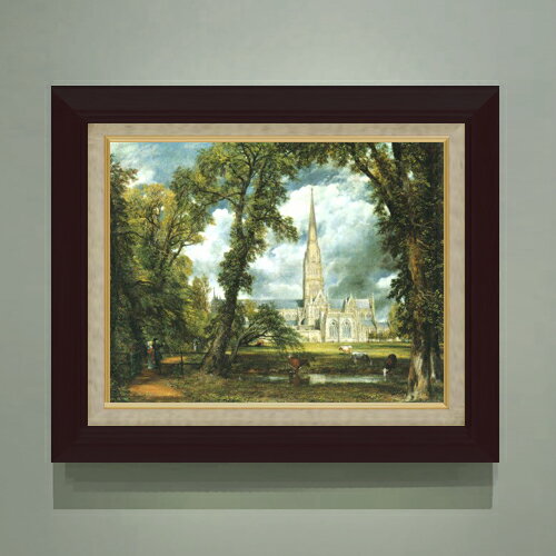 Rakuten - 【油絵 直筆仕上げ】コンスタブル ソールズベリ大聖堂 F6 【額入り】 絵画 販売 6号 油彩 風景画 556×465mm 複製画 送料無料 プレゼント ギフト 開店祝い 開業祝い 退職祝い 新築祝い リビング 玄関 モダン アートフレーム 壁掛け