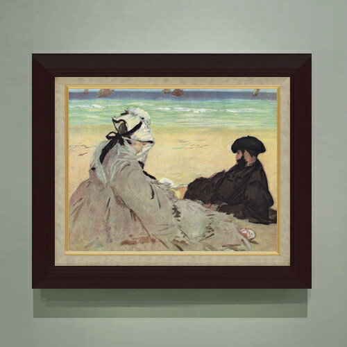Rakuten - 【油絵 直筆仕上げ】マネ 海辺にて F6 【額入り】 絵画 販売 6号 油彩 風景画 556×465mm 複製画 送料無料 プレゼント ギフト 開店祝い 開業祝い 退職祝い 新築祝い リビング 玄関 モダン アートフレーム 壁掛け