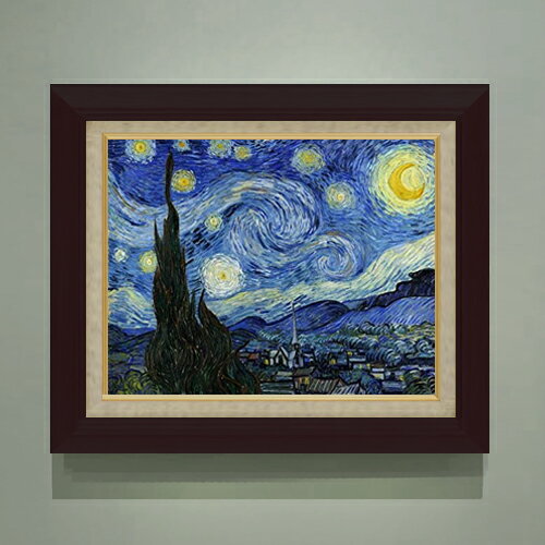 【油絵 直筆仕上げ】ゴッホ 星月夜 F6 【額入り】 絵画 販売 6号 油彩 風景画 556×465mm 複製画 送料無料 プレゼント ギフト 開店祝い 開業祝い 退職祝い 新築祝い リビング 玄関 モダン アートフレーム 壁掛け