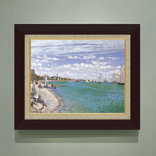 Rakuten - 【油絵 直筆仕上げ】クロード・モネ サン＝タドレスのレガッタ F6 【額入り】 絵画 販売 6号 油彩 風景画 556×465mm 複製画 送料無料 プレゼント ギフト 開店祝い 開業祝い 退職祝い 新築祝い リビング 玄関 モダン アートフレーム 壁掛け