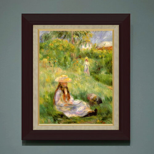 Rakuten - 【油絵 直筆仕上げ】ルノワール メジーの庭の若い女 F6 【額入り】 絵画 販売 6号 油彩 人物画 556×465mm 複製画 送料無料 プレゼント ギフト 開店祝い 開業祝い 退職祝い 新築祝い リビング 玄関 モダン アートフレーム 壁掛け