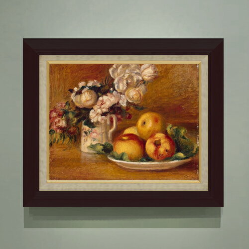 Rakuten - 【油絵 直筆仕上げ】ルノワール リンゴと花 F6 【額入り】 絵画 販売 6号 油彩 静物画 556×465mm 複製画 送料無料 プレゼント ギフト 開店祝い 開業祝い 退職祝い 新築祝い リビング 玄関 モダン アートフレーム 壁掛け