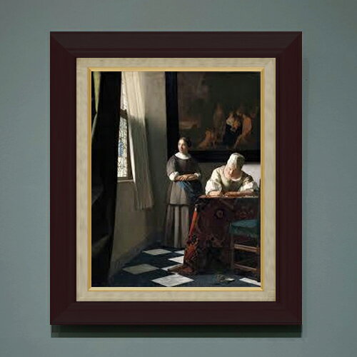 Rakuten - 【油絵 直筆仕上げ】フェルメール 手紙を書く婦人と召使 F6 【額入り】 絵画 販売 6号 油彩 人物画 556×465mm 複製画 送料無料 プレゼント ギフト 開店祝い 開業祝い 退職祝い 新築祝い リビング 玄関 モダン アートフレーム 壁掛け