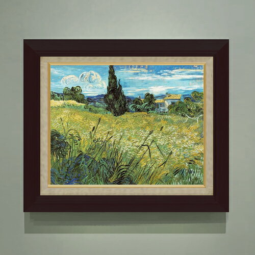 Rakuten - 【油絵 直筆仕上げ】ゴッホ 糸杉のある小麦畑 F6 【額入り】 絵画 販売 6号 油彩 風景画 556×465mm 複製画 送料無料 プレゼント ギフト 開店祝い 開業祝い 退職祝い 新築祝い リビング 玄関 モダン アートフレーム 壁掛け