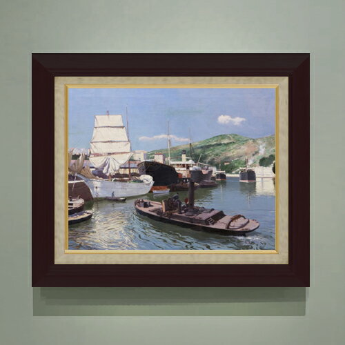 Rakuten - 【油絵 直筆仕上げ】アバデス Port of Bilbao F6 【額入り】 絵画 販売 6号 油彩 風景画 556×465mm 複製画 送料無料 プレゼント ギフト 開店祝い 開業祝い 退職祝い 新築祝い リビング 玄関 モダン アートフレーム 壁掛け