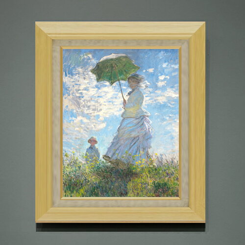 【油絵 直筆仕上げ】クロード・モネ 日傘を差す女 （左向き） F6 【額入り】 絵画 販売 6号 油彩 人物画 556×465mm 複製画 送料無料 プレゼント ギフト 開店祝い 開業祝い 退職祝い 新築祝い リビング 玄関 モダン アートフレーム 壁掛け