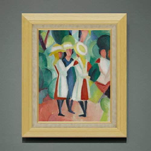 【油絵 直筆仕上げ】アウグスト・マッケ Three girls in yellow straw hats I F6 【額入り】 絵画 販売 6号 油彩 抽象画 556×465mm 複製画 送料無料 プレゼント ギフト 開店祝い 開業祝い 退職祝い 新築祝い リビング 玄関 モダン アートフレーム 壁掛け