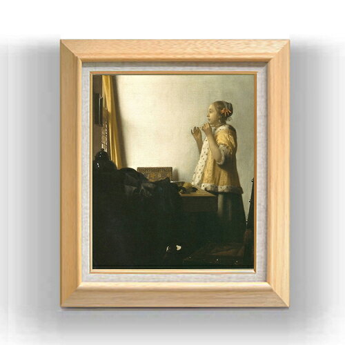 【油絵 直筆仕上げ】フェルメール 真珠の首飾りの女 F8 【額入り】 絵画 販売 8号 油彩 風景画 600×526mm 複製画 送料無料 プレゼント ギフト 開店祝い 開業祝い 退職祝い 新築祝い リビング 玄関 モダン アートフレーム 壁掛け