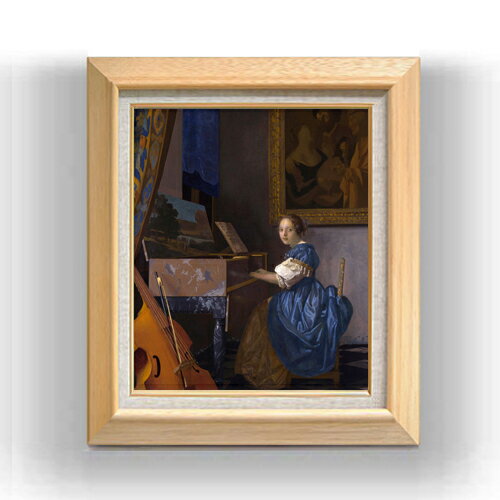【油絵 直筆仕上げ】フェルメール ヴァージナルの前に座る女 F8 【額入り】 絵画 販売 8号 油彩 風景画 600×526mm 複製画 送料無料 プレゼント ギフト 開店祝い 開業祝い 退職祝い 新築祝い リビング 玄関 モダン アートフレーム 壁掛け