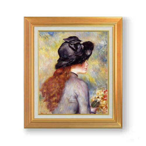 【油絵 直筆仕上げ】ルノワール チューリップの花束を持つ少女 F8 【アップグレード額】 絵画 販売 8号 油彩 風景画 592×518mm 複製画 送料無料 プレゼント ギフト 開店祝い 開業祝い 退職祝い 新築祝い リビング 玄関 モダン アートフレーム 壁掛け