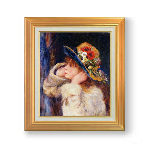Rakuten - 【油絵 直筆仕上げ】ルノワール 花飾りの帽子の少女 F8 【アップグレード額】 絵画 販売 8号 油彩 風景画 592×518mm 複製画 送料無料 プレゼント ギフト 開店祝い 開業祝い 退職祝い 新築祝い リビング 玄関 モダン アートフレーム 壁掛け