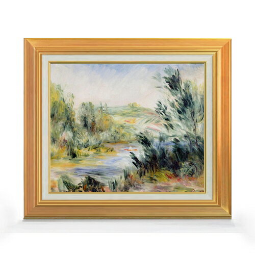 【油絵 直筆仕上げ】ルノワール 川岸にて、ボートを漕ぐ F8 【アップグレード額】 絵画 販売 8号 油彩 風景画 592×518mm 複製画 送料無料 プレゼント ギフト 開店祝い 開業祝い 退職祝い 新築祝い リビング 玄関 モダン アートフレーム 壁掛け