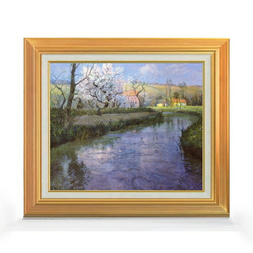 Rakuten - 【油絵 直筆仕上げ】フリット・タヴロー フレンチリバーの風景 F8 【アップグレード額】 絵画 販売 8号 油彩 風景画 592×518mm 複製画 送料無料 プレゼント ギフト 開店祝い 開業祝い 退職祝い 新築祝い リビング 玄関 モダン アートフレーム 壁掛け