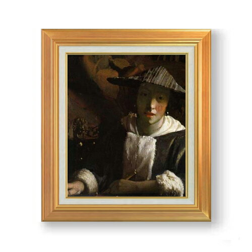 Rakuten - 【油絵 直筆仕上げ】フェルメール フルートを持つ女 F8 【アップグレード額】 絵画 販売 8号 油彩 風景画 592×518mm 複製画 送料無料 プレゼント ギフト 開店祝い 開業祝い 退職祝い 新築祝い リビング 玄関 モダン アートフレーム 壁掛け