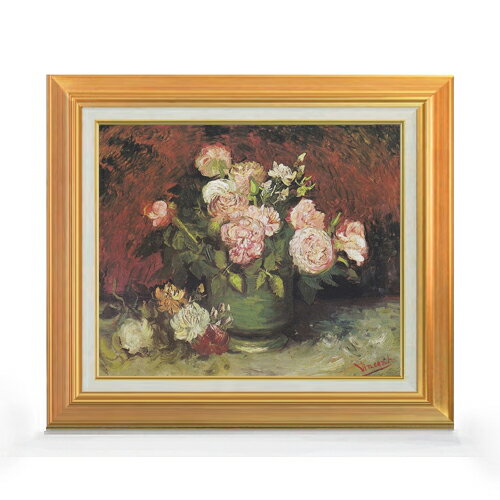 樂天商城 - 【油絵 直筆仕上げ】ゴッホ ボタンとバラのある器 F8 【アップグレード額】 絵画 販売 8号 油彩 風景画 592×518mm 複製画 送料無料 プレゼント ギフト 開店祝い 開業祝い 退職祝い 新築祝い リビング 玄関 モダン アートフレーム 壁掛け