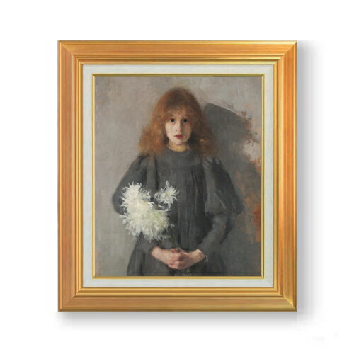 Rakuten - 【油絵 直筆仕上げ】ボズナンスカ Girl with Chrysanthemums F8 【アップグレード額】 絵画 販売 8号 油彩 人物画 592×518mm 複製画 送料無料 プレゼント ギフト 開店祝い 開業祝い 退職祝い 新築祝い リビング 玄関 モダン 近代アート 壁掛け