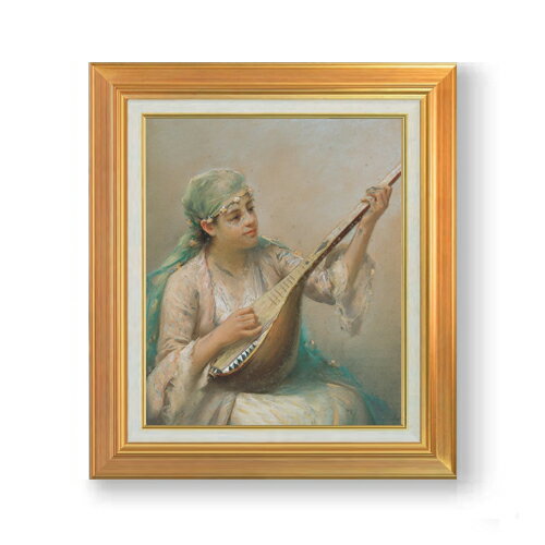 【油絵 直筆仕上げ】ファウストゾナロ Woman Playing a String Instrument F8 【アップグレード額】 絵画 販売 8号 油彩 人物画 592×518mm 複製画 送料無料 プレゼント ギフト 開店祝い 開業祝い 退職祝い 新築祝い リビング 玄関 モダン 近代アート 壁掛け