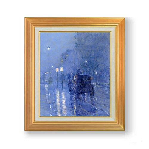 【油絵 直筆仕上げ】フレデリック・チャイルド・ハッサム Rainy Midnight F8 【アップグレード額】 絵..