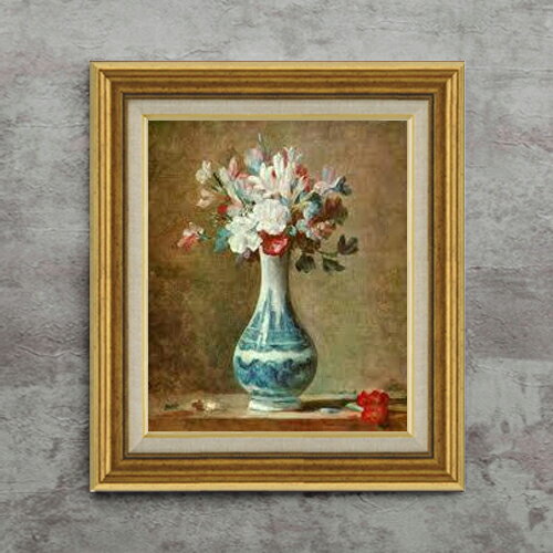 Rakuten - 【油絵 直筆仕上げ】シャルダン 花瓶の花 F8 【アップグレード額】 絵画 販売 8号 油彩 風景画 596×522mm 複製画 送料無料 プレゼント ギフト 開店祝い 開業祝い 退職祝い 新築祝い リビング 玄関 モダン アートフレーム 壁掛け