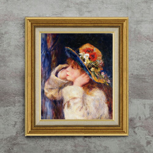 Rakuten - 【油絵 直筆仕上げ】ルノワール 花飾りの帽子の少女 F8 【アップグレード額】 絵画 販売 8号 油彩 風景画 596×522mm 複製画 送料無料 プレゼント ギフト 開店祝い 開業祝い 退職祝い 新築祝い リビング 玄関 モダン アートフレーム 壁掛け