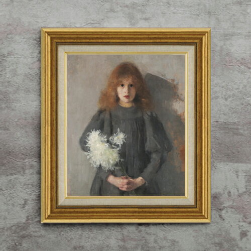 Rakuten - 【油絵 直筆仕上げ】ボズナンスカ Girl with Chrysanthemums F8 【アップグレード額】 絵画 販売 8号 油彩 人物画 596×522mm 複製画 送料無料 プレゼント ギフト 開店祝い 開業祝い 退職祝い 新築祝い リビング 玄関 モダン 近代アート 壁掛け