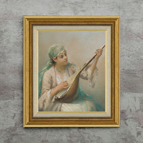 ファウストゾナロ Woman Playing a String Instrument F8  絵画 販売 8号 油彩 人物画 596×522mm 複製画 送料無料 プレゼント ギフト 開店祝い 開業祝い 退職祝い 新築祝い リビング 玄関 モダン 近代アート 壁掛け