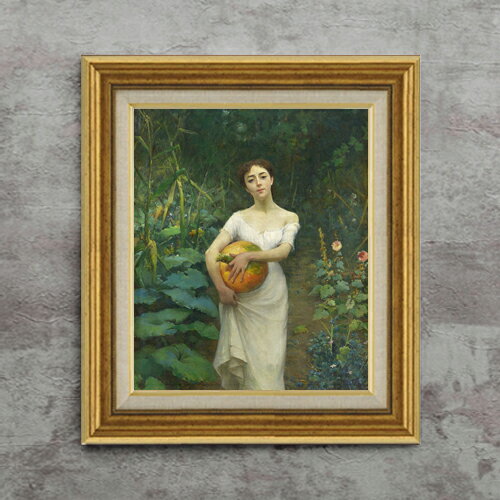 Rakuten - 【油絵 直筆仕上げ】ファウストゾナロ Young Girl Carrying a Pumpkin F8 【アップグレード額】 絵画 販売 8号 油彩 人物画 596×522mm 複製画 送料無料 プレゼント ギフト 開店祝い 開業祝い 退職祝い 新築祝い リビング 玄関 モダン 近代アート 壁掛け