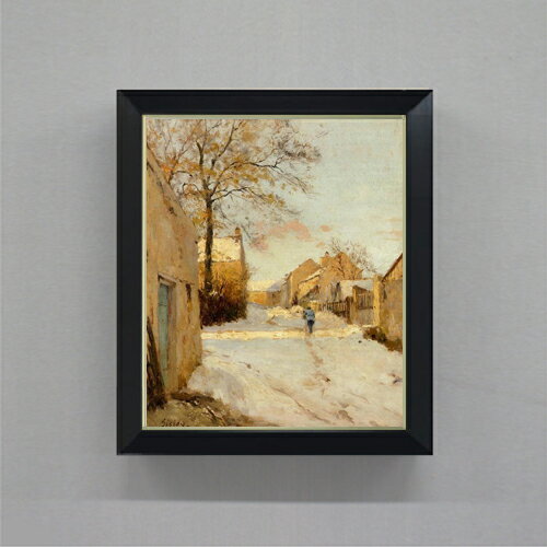 【油絵 直筆仕上げ】シスレー 冬の村道 F8 【シンプルフレーム】 絵画 販売 8号 油彩 風景画 485×410mm 複製画 送料無料 プレゼント ギフト 開店祝い 開業祝い 退職祝い 新築祝い リビング 玄関 モダン アートフレーム 壁掛け