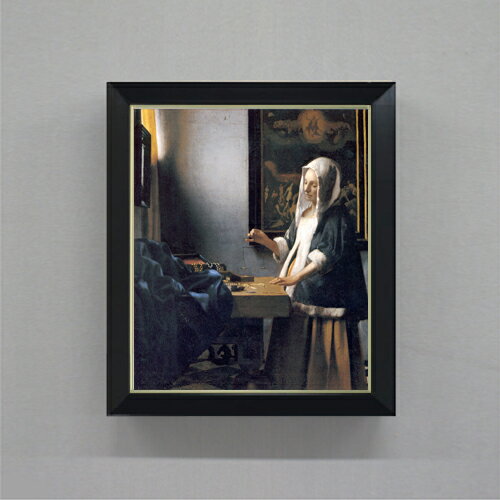 【油絵 直筆仕上げ】フェルメール 天秤を持つ女 F8 【シンプルフレーム】 絵画 販売 8号 油彩 風景画 485×410mm 複製画 送料無料 プレゼント ギフト 開店祝い 開業祝い 退職祝い 新築祝い リビング 玄関 モダン アートフレーム 壁掛け