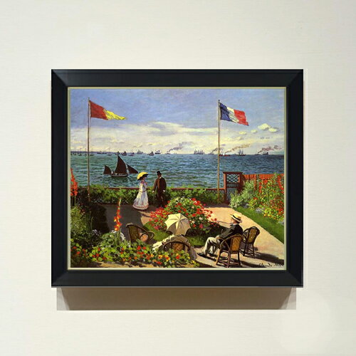 【油絵 直筆仕上げ】クロード・モネ サンタドレスのテラス F8 【シンプルフレーム】 絵画 販売 8号 油彩 風景画 485×410mm 複製画 送料無料 プレゼント ギフト 開店祝い 開業祝い 退職祝い 新築祝い リビング 玄関 モダン アートフレーム 壁掛け