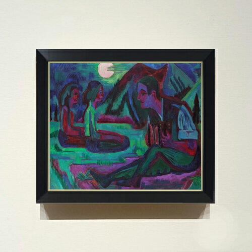 樂天商城 - 【油絵 直筆仕上げ】キルヒナー 夜の月、月光のアコーディオン奏者 F8 【シンプルフレーム】 絵画 販売 8号 油彩 抽象画 485×410mm 複製画 送料無料 プレゼント ギフト 開店祝い 開業祝い 退職祝い 新築祝い リビング 玄関 モダン 近代アート 壁掛け