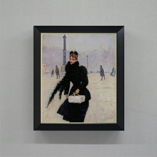 【油絵 直筆仕上げ】ジャン・ベロー コンコルド広場のパリジェンヌ F8 【シンプルフレーム】 絵画 販売 8号 油彩 人物画 485×410mm 複製画 送料無料 プレゼント ギフト 開店祝い 開業祝い 退職祝い 新築祝い リビング 玄関 モダン アートフレーム 壁掛け