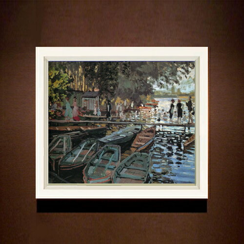 絵自体（キャンバス）の大きさ　455×380mm 表面アクリル透明保護板　額縁吊り紐　付属 ※一部在庫商品は早期出荷可能の場合がございます。 お急ぎに際は別途Eメールにてお問い合わせください。 お問い合わせメールアドレス 　shopmaster@artrest.jp 【留意事項】 ※注文個数によりお届け日が変わることがあります。 ※直筆仕上げ商品のため色彩が若干異なる場合がございますので 予めご了承くださいませ。 絵画 販売 インテリア 油絵 油彩 壁掛け 複製画 風景画 ゴッホ モネ ルノワール その他 静物画 肖像画 アート プレゼント 開業祝い 退職祝い 新築祝い 玄関 リビングアート 風水 縁起 フレーム 贈り物クロード・モネ ラ・グルヌイエールの水浴