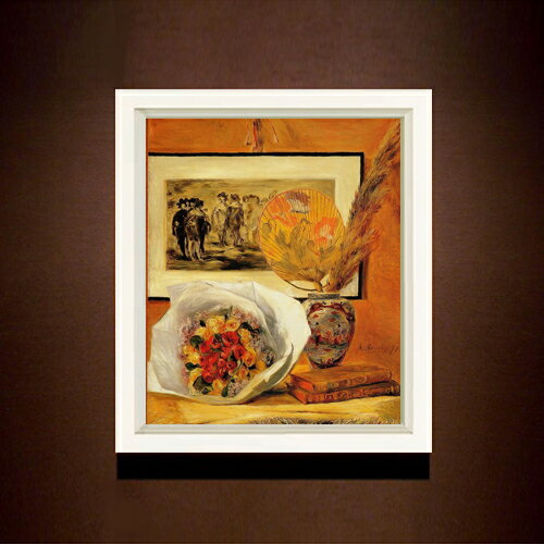 【油絵 直筆仕上げ】ルノワール 花束 F8 【シンプルフレーム】 絵画 販売 8号 油彩 風景画 485×410mm 複製画 送料無料 プレゼント ギフト 開店祝い 開業祝い 退職祝い 新築祝い リビング 玄関 モダン アートフレーム 壁掛け