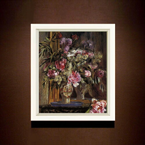 【油絵 直筆仕上げ】ルノワール 花瓶の花(2) F8 【シンプルフレーム】 絵画 販売 8号 油彩 風景画 485×410mm 複製画 送料無料 プレゼント ギフト 開店祝い 開業祝い 退職祝い 新築祝い リビング 玄関 モダン アートフレーム 壁掛け